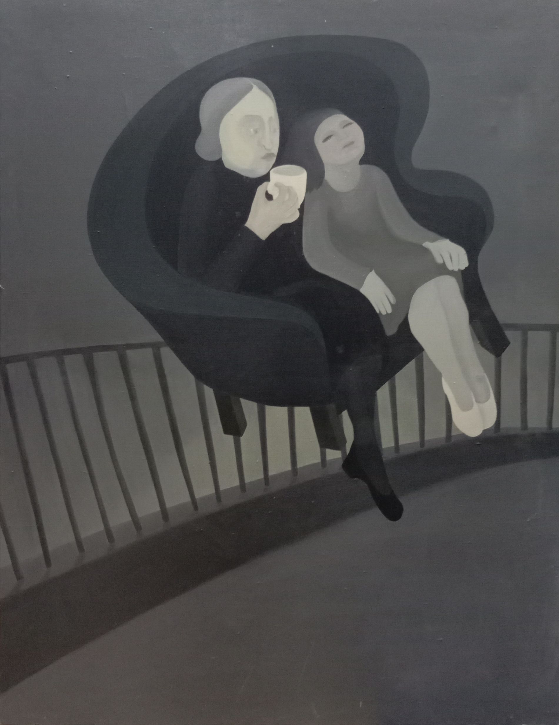 1976 Volanderas tomando el té 116x89 Óleo sobre lienzo